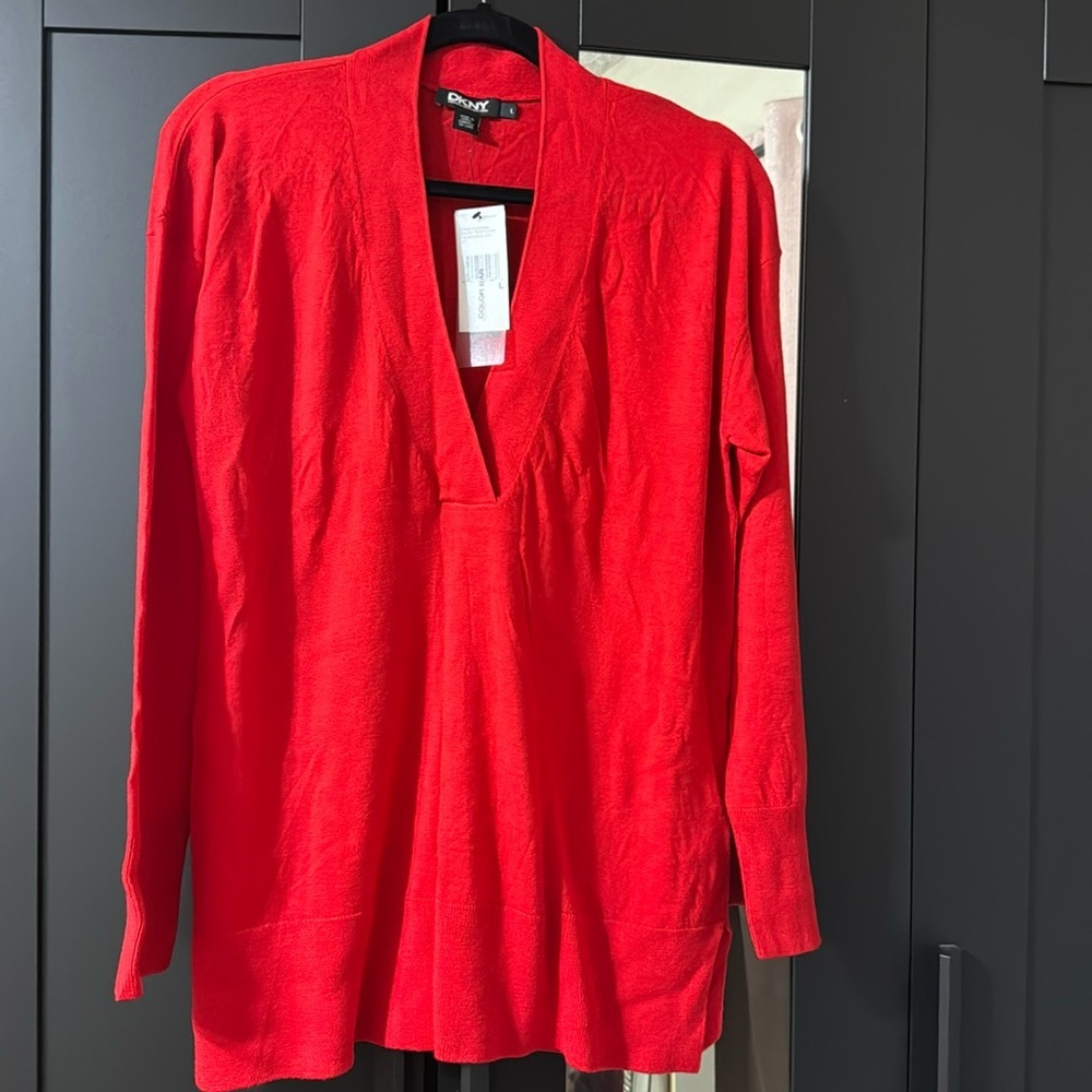 DKNY red long sleeve lightweight sweater